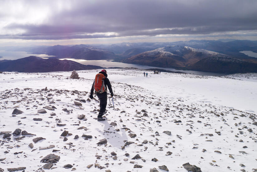 Walking off Ben Nevis with spectacular views