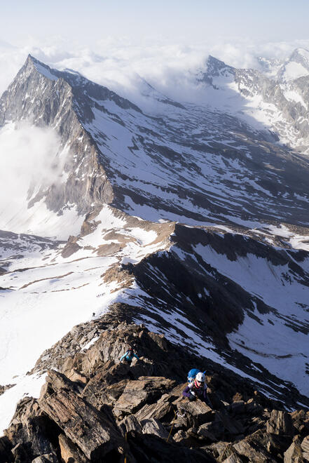 Scrambling up the ridge