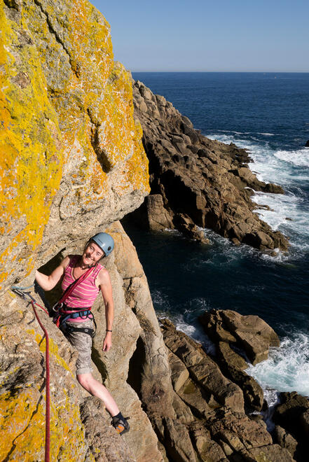 Mum at the end of the traverse on Diocese (VS 5a)