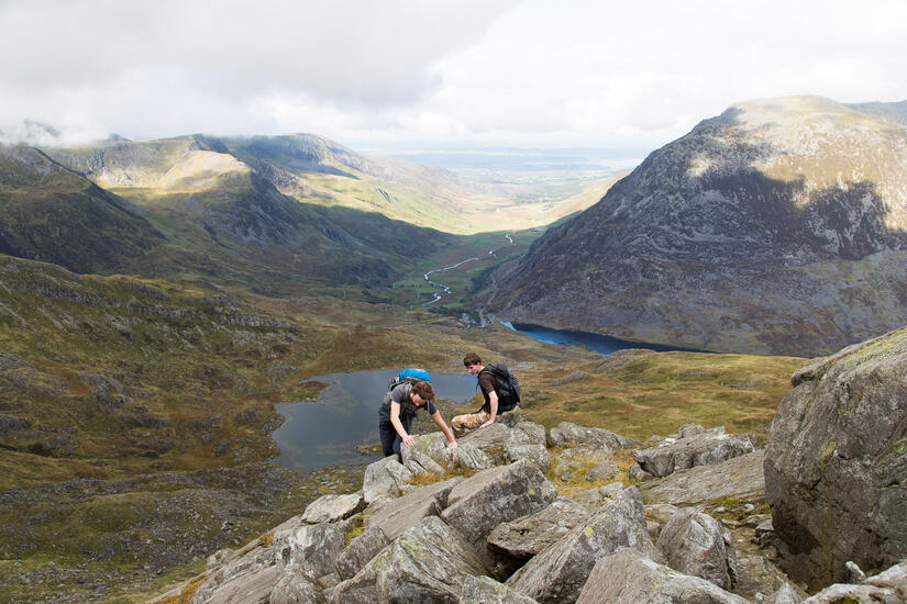 Looking out to Anglesey while scrambling up Bristly Ridge