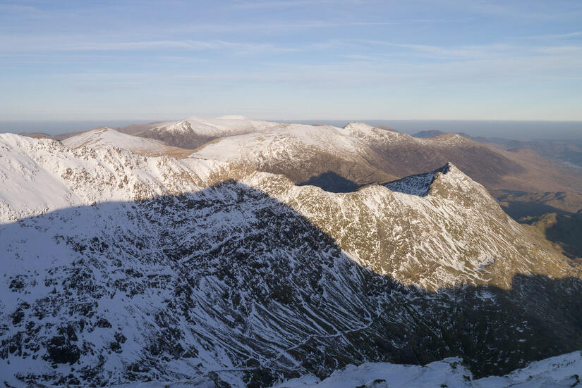 Stunning views over Crib Goch, the Glyders and the Carnedds