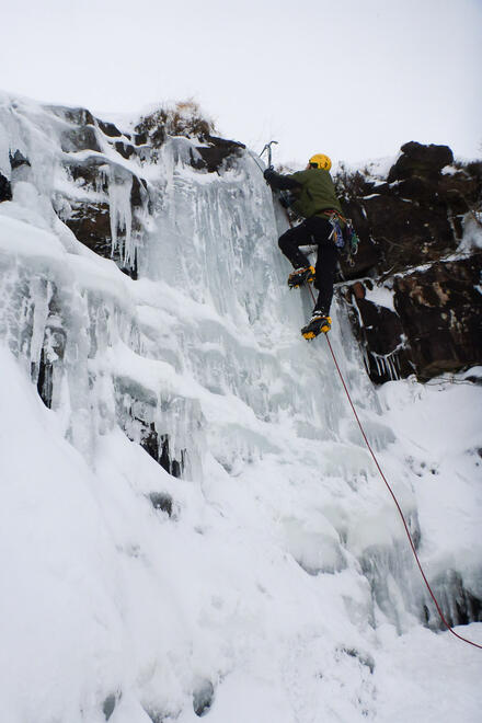 Rhys climbing the bottom of Craig y Fro