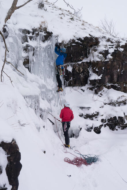 Me climbing the first pitch on Craig y Fro