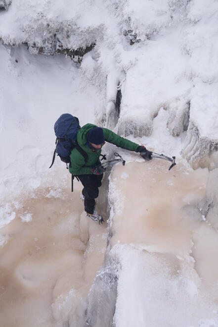 Scrambling up the last few steps at the top