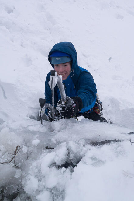 Me soloing the top pitch of Craig y Fro