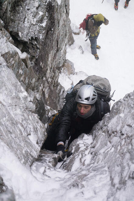 Climbing the Chimney onto the ridge