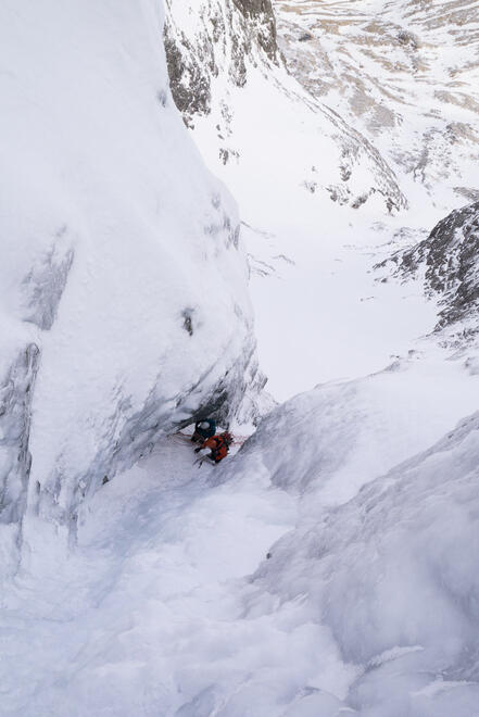 Looking down to the second belay