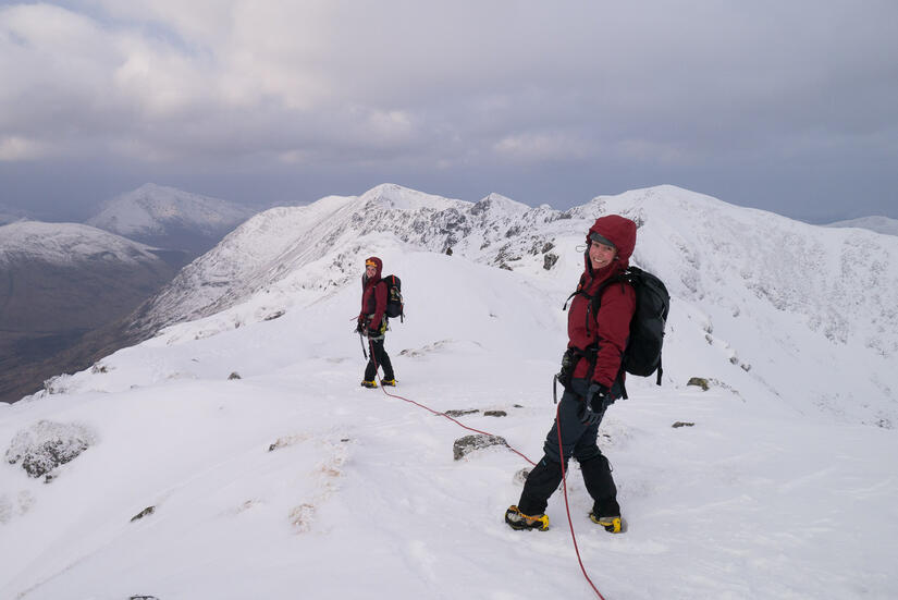 Roped up on Am Bodach at the start of the Aonach Eagach ridge