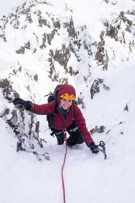 Climbing up an easy gully