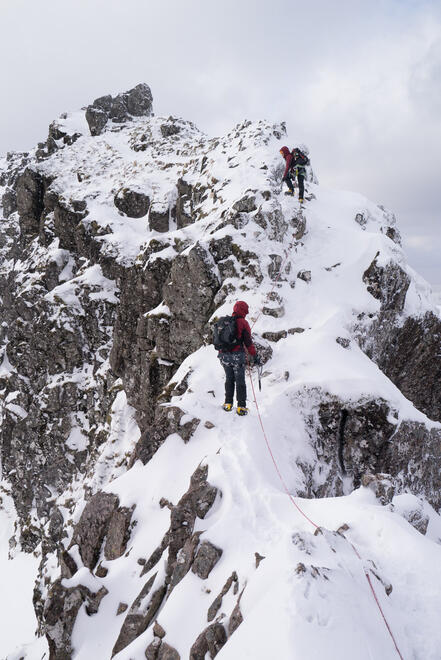 Scrambling up after a narrow section