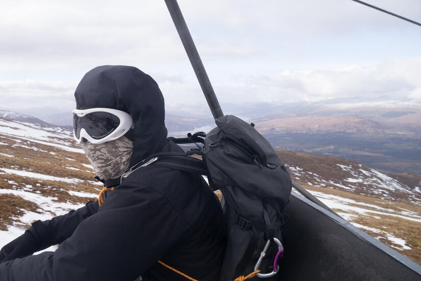 On the chair lift after lunch