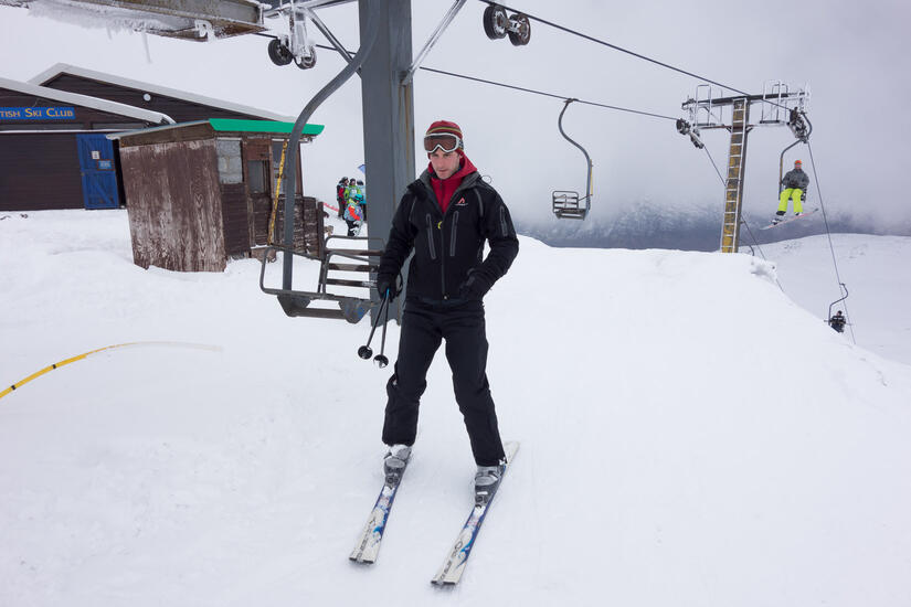 James at the top of a single seat chairlift!