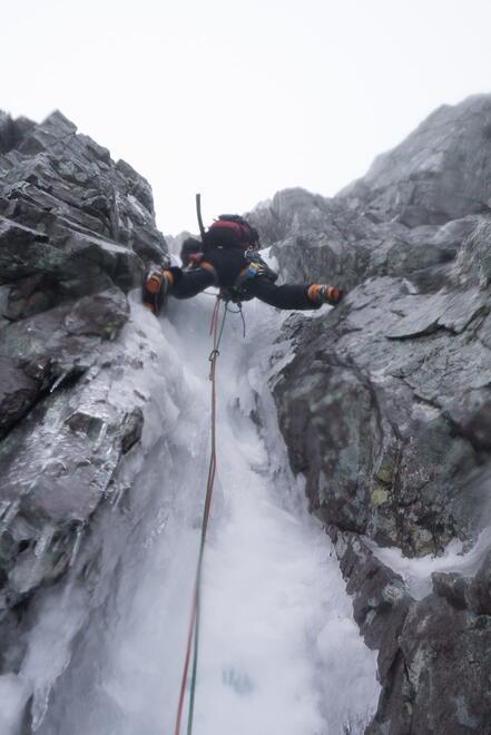 David bridging on the final steep section