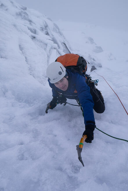 Near the top of the penultimate pitch