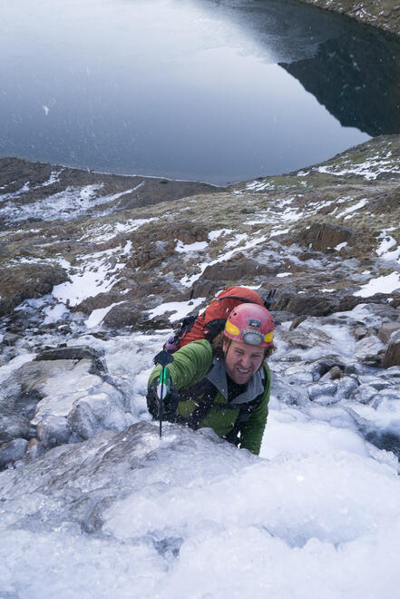 Climbing the waterfall above Llyn Glaslyn