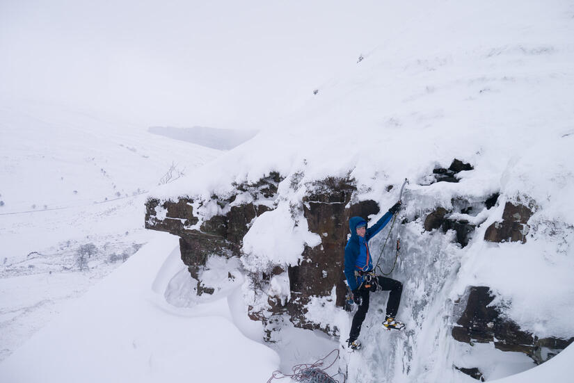 Me soloing the top pitch of Craig y Fro