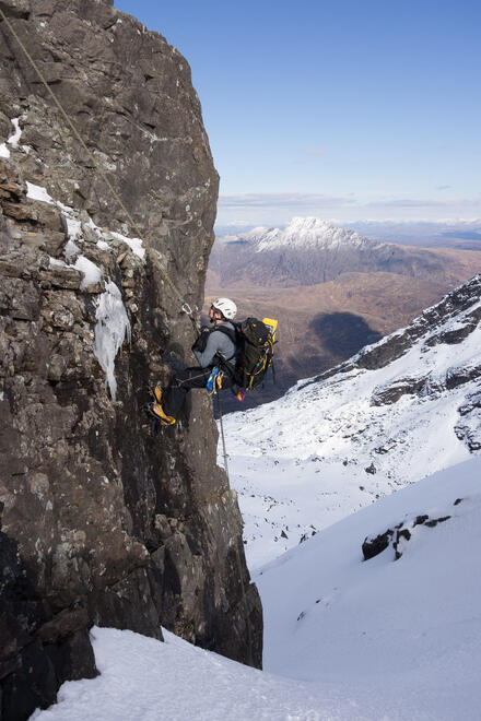 Abseiling down to Bealach Mhic Choinnich