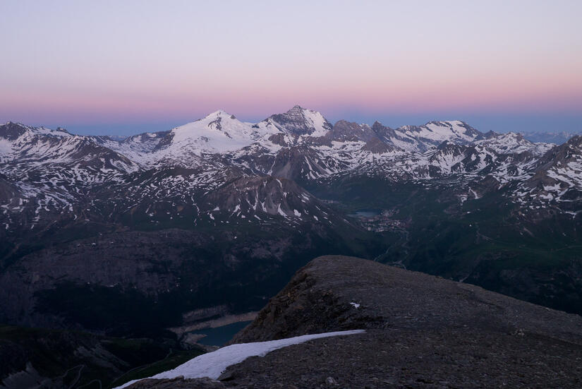 Pink sky over Mount Pourri