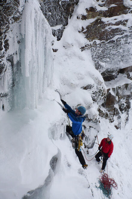 Me starting the ice on Waterfall Gully, Craig Cerrig-Gleisiad