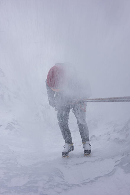 Spindrift while Abseiling back down Vanishing Gully