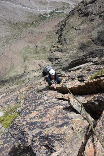 Long way down on the final pitches of the Jegihorn