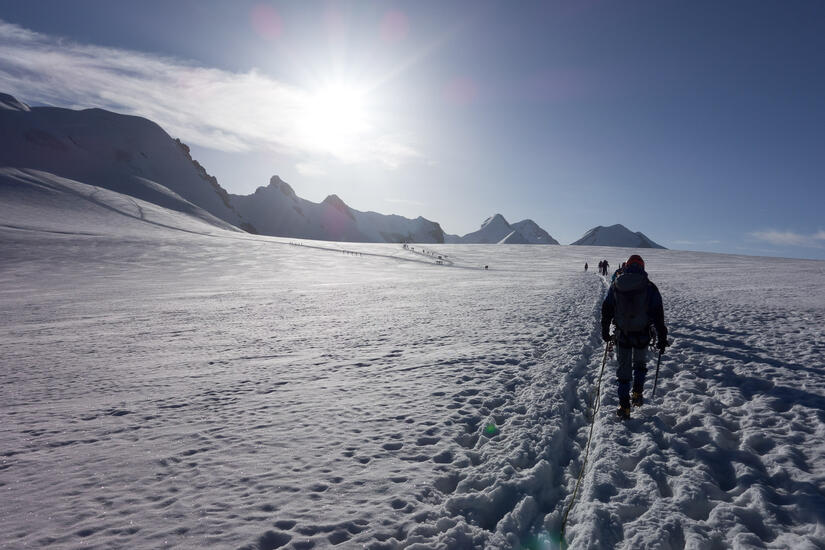 Crossing the Glacier below the Breithorn