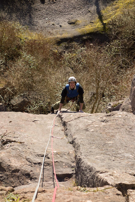 Neil climbing the final section of The Brink of Solarity