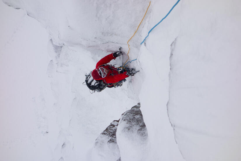 Brilliant climbing the first pitch of Raeburn's Route