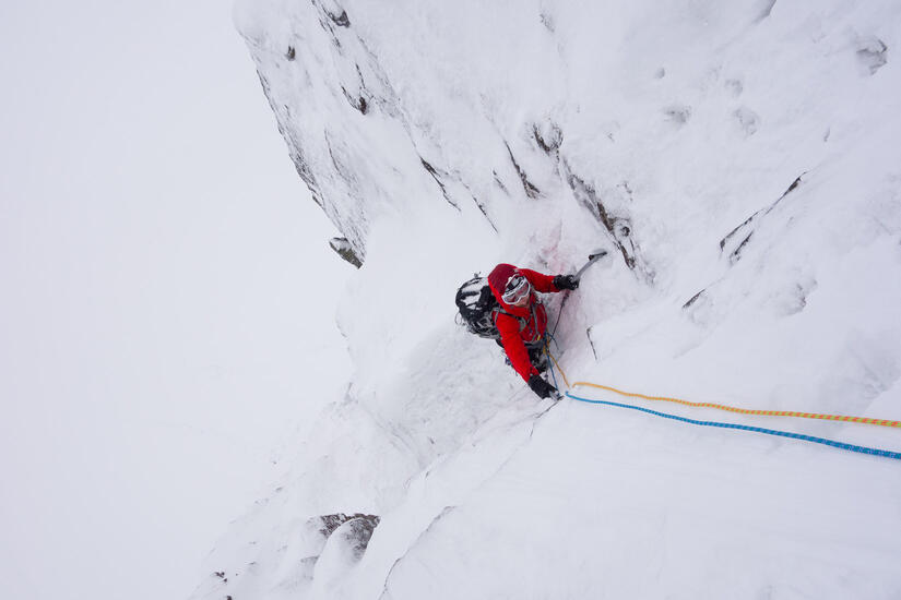 Brilliant climbing the first pitch of Raeburn's Route