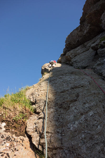 Nick high on White Slab in the sun